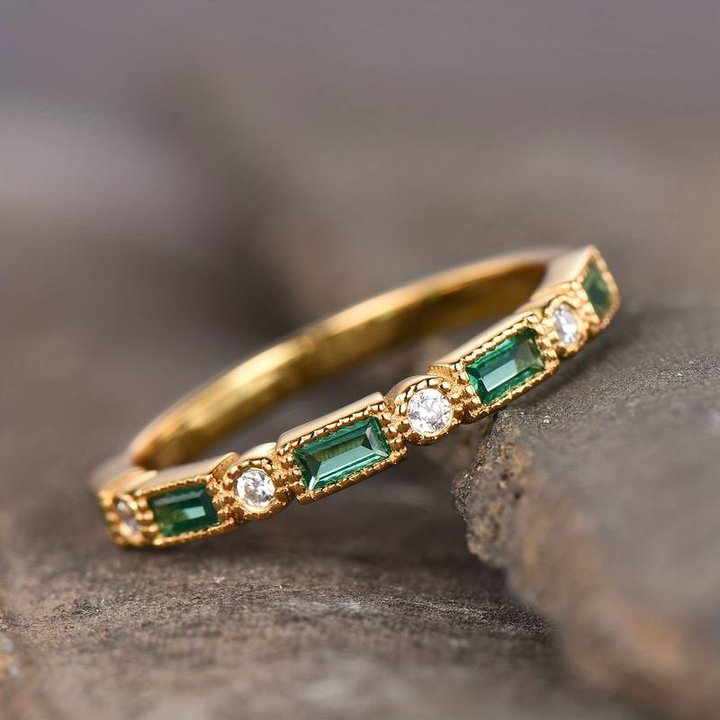 EMERELLE | DAINTY GREEN & GOLD STACKING RING