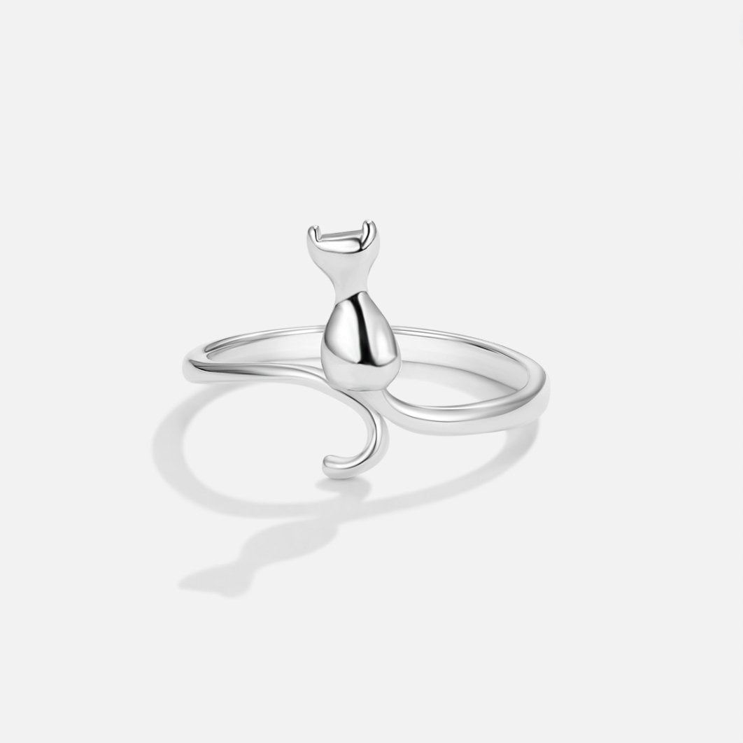 MIDNIGHT | ELEGANT SILVER CAT WRAP RING