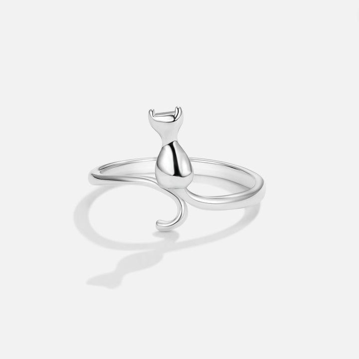MIDNIGHT | ELEGANT SILVER CAT WRAP RING
